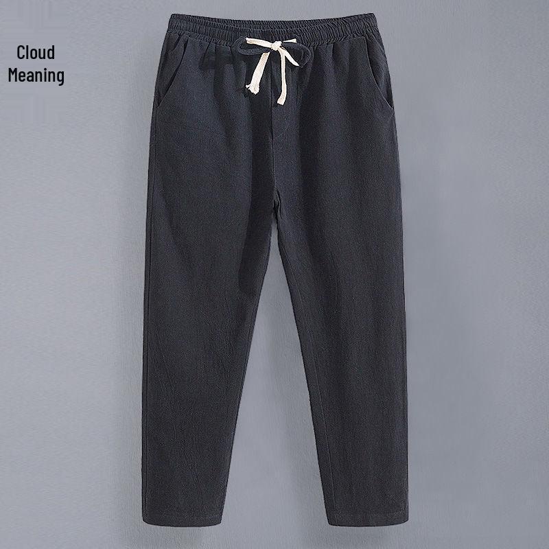 Men's Casual Linen-Cotton Nine-Point Trousers - Lightweight Straight-Fit Summer Pants