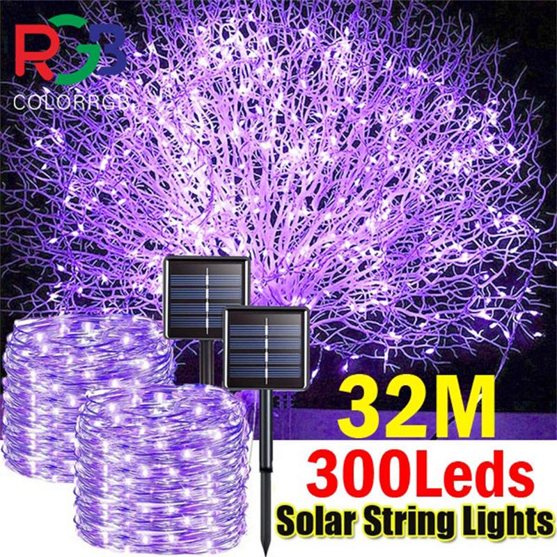 Outdoor Solar LED Copper Wire String Lights 8 Modes Waterproof Garden Patio Christmas Decoration Garland
