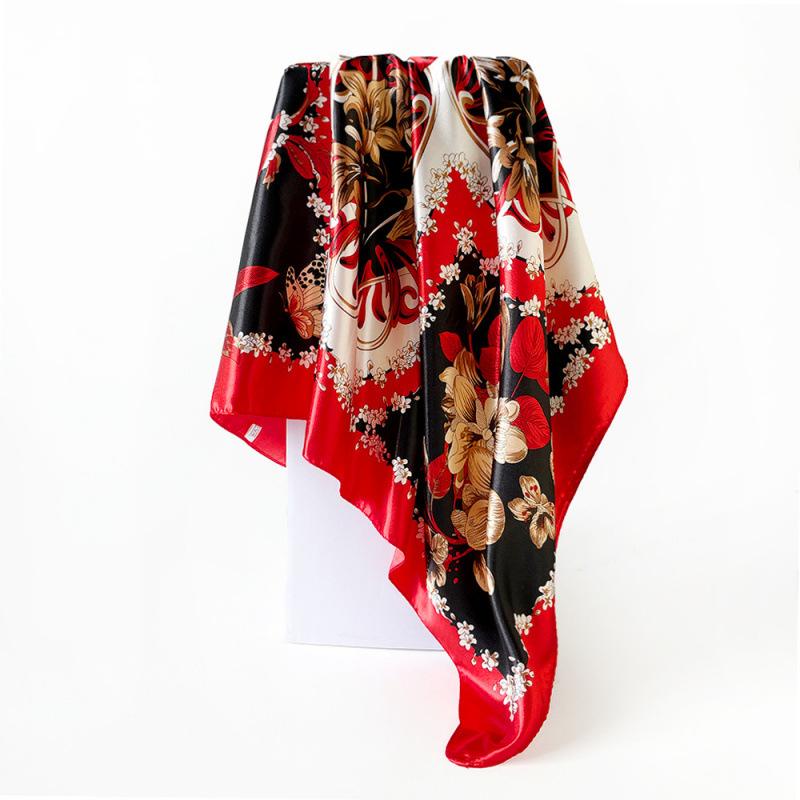 Classic cashew-patterned silk scarf for women, shawl, faux silk headscarf, 90cm square scarf 90x90cm