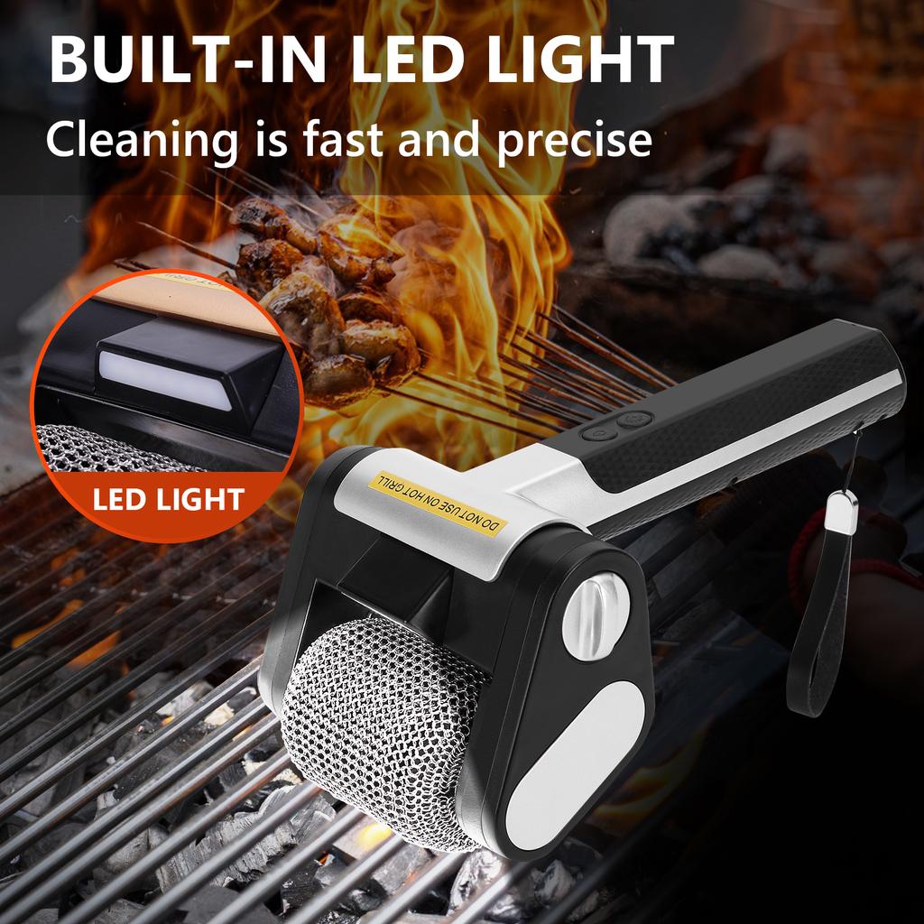 Rechargeable Electric Stainless Steel Roller Grill Cleaner Brush,Replaceable Brush Heads,Home Cleaning Tools BBQ Accessoires