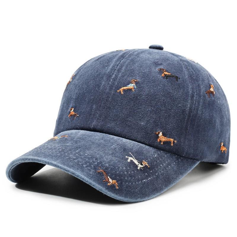 Retro American Street Puppy Embroidery Soft Top Baseball Cap - Large Brim, Washable, Duckbill Style.