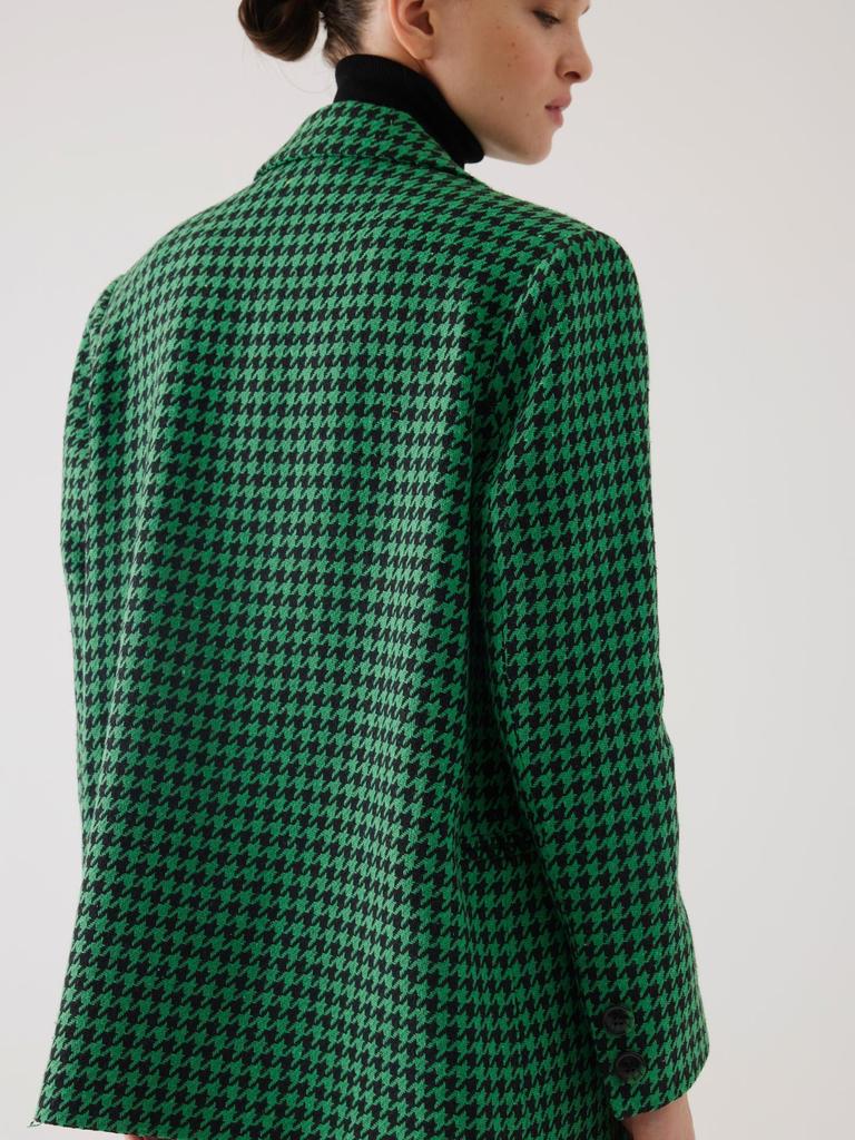 Houndstooth Pattern Double Breasted Green Oversize Blazer Jacket