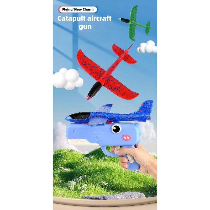 Foam Glider Airplane Launcher Toy, Dinosaur Catapult Gun Aircraft, Outdoor Flying Aircraft with Easy-Load Mechanism, Long Flight Distance Gliders