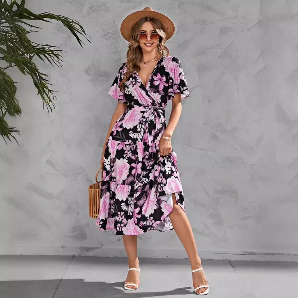 2025 New Fashion Trend Dresses Spring Summer Printed Waist Dresses Fashion Women's