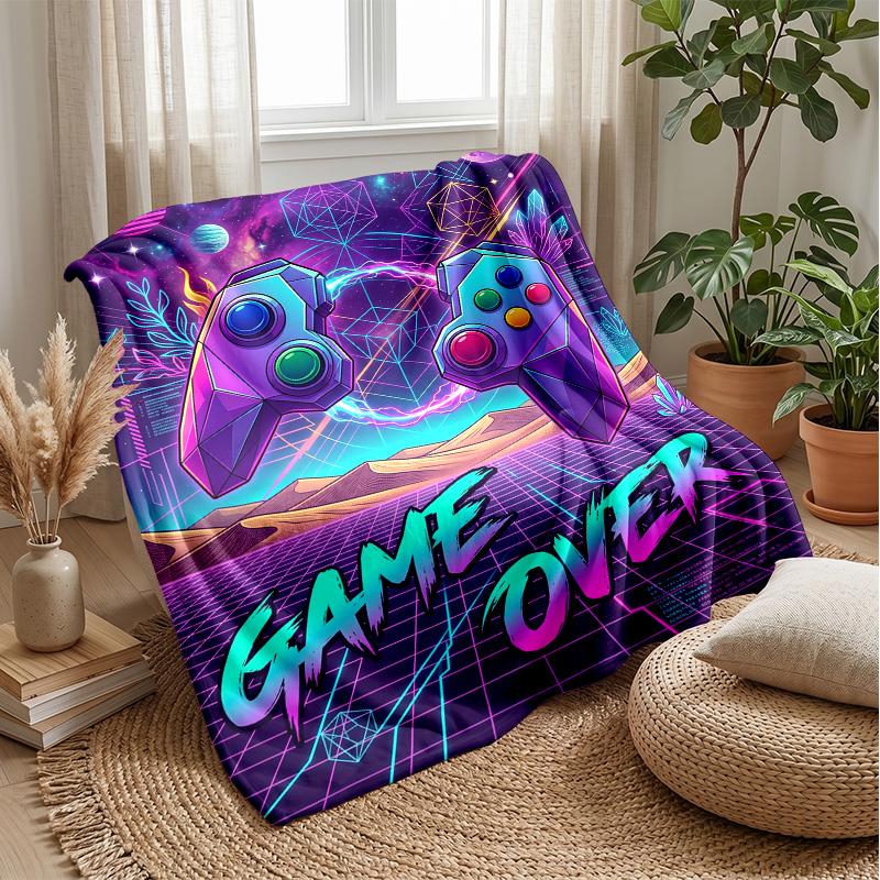 Neon Game Over Design Theme blanket Lightweight Warm Flannel Blanket Decorative Throw Blanket for Home Decoration
