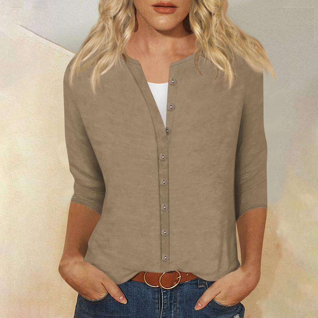 T-shirt ample à imprimé à manches 3/4 et col rond pour femme