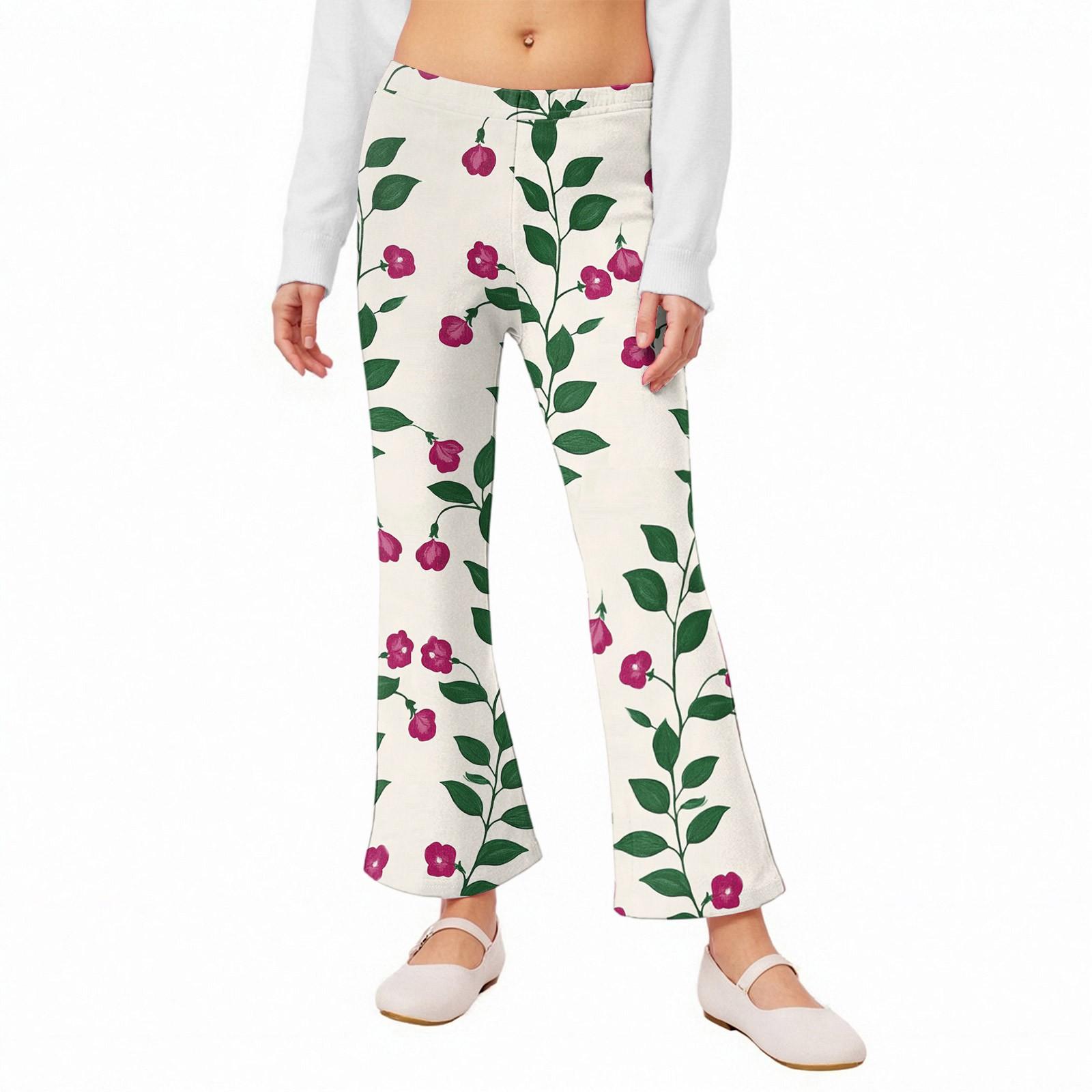 

Расклешенные леггинсы для девочек - Брюки-клеш с принтом 160 белый