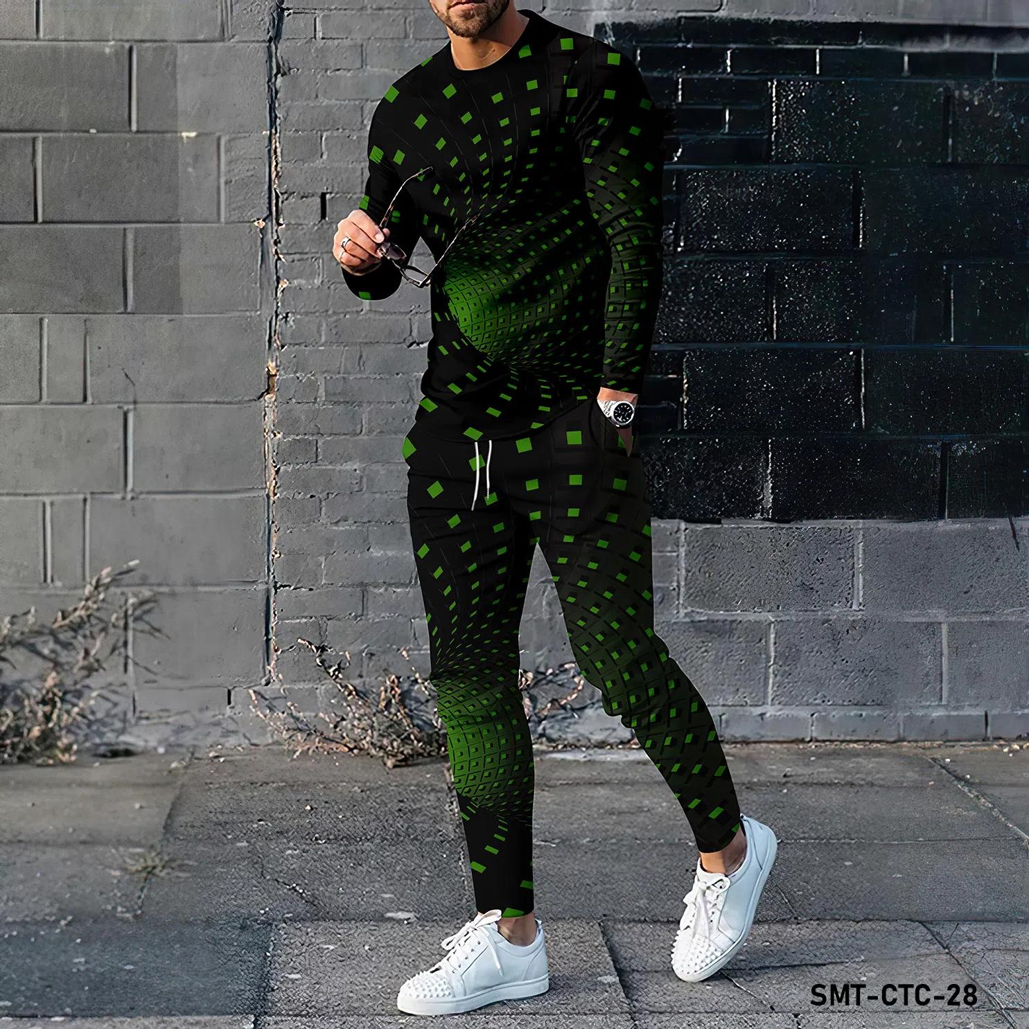 

Комплект из двух предметов: футболка с длинными рукавами и брюки, напечатанные на 3D-принтере, модная одежда и спортивная одежда XL