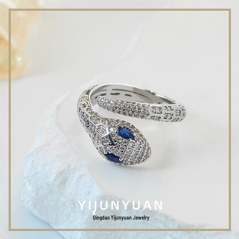 European-American Fashion Zircon Snake Ring: High-End, Versatile, Open Design for Women