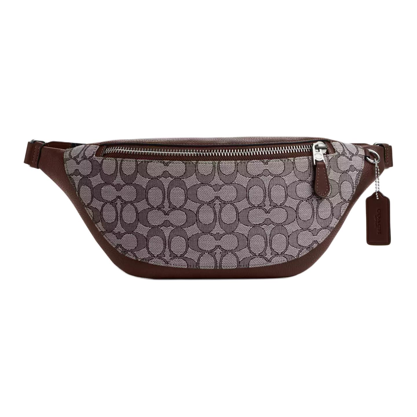 

Coach Warren 40 Classic Monogram Zip Closure Signature Jacquard Pebble Leather Waist Bag Large Men waist bag Silver Oak Maple CT815-SVS8S Basic Set (Bag+Dust Bag)