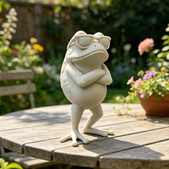 3D Printed Frog Figure, Mini Desktop Ornament, Simulated Frog Model with Sunglasses Crossed Arms, Standing Frog for Desk, Car Interior