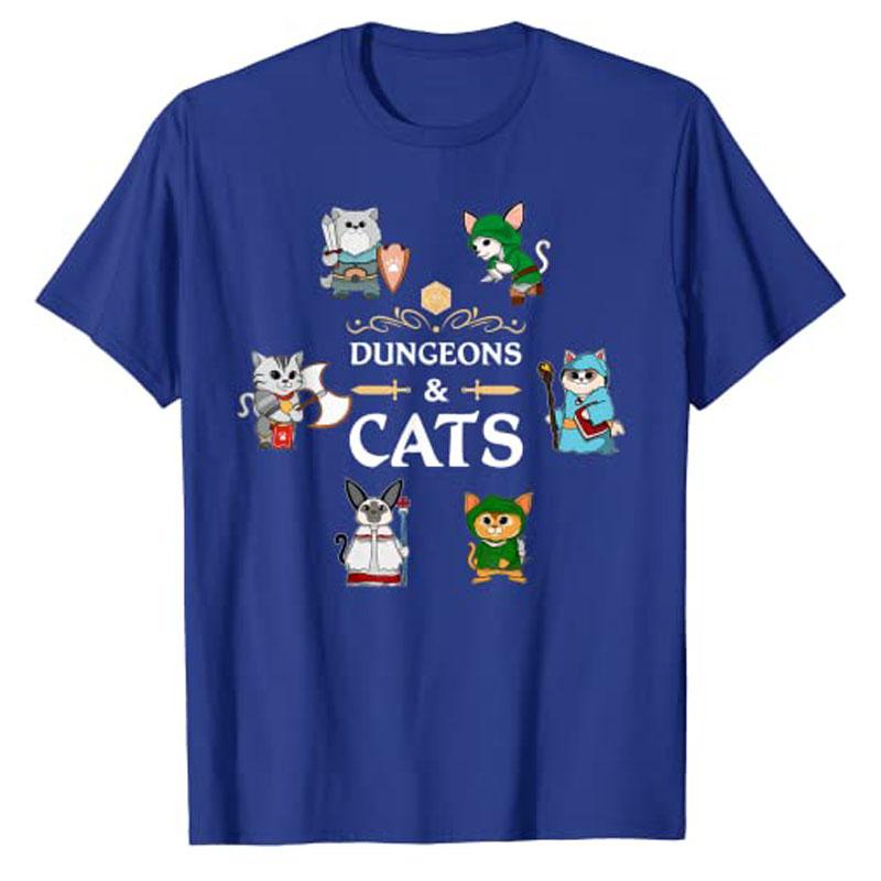 Adventurer Cats RPG D20 Dice RPG Fantasy Roleplaying Gamers TShirt for Kids Adults Humor Funny Cat Lover Clothing S