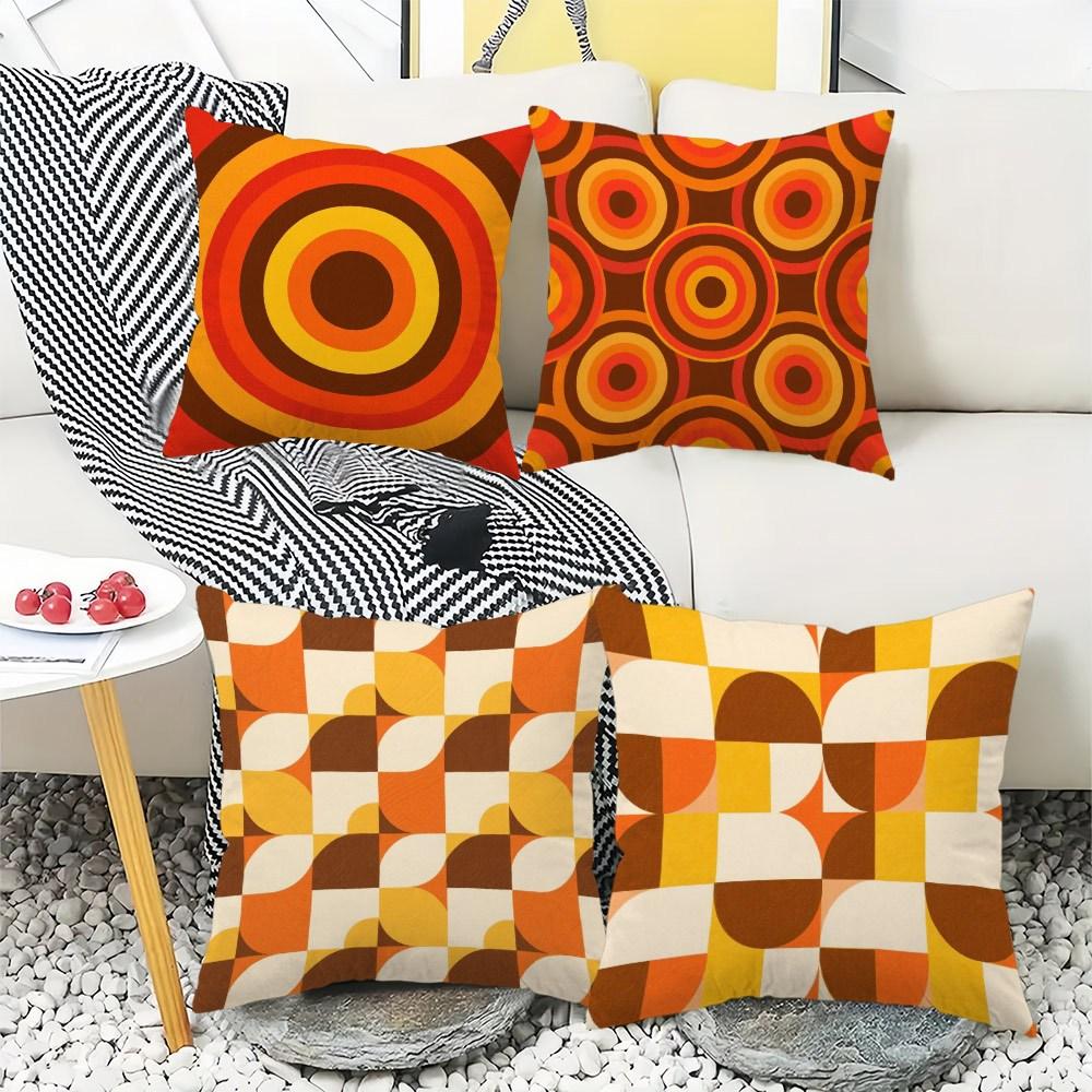 Retro 70er Geometrische Kissenbezüge Mid Century Modern Kreis Quadrat Druck Kissenhüllen, Vintage Heimdekoration Für Wohnzimmer