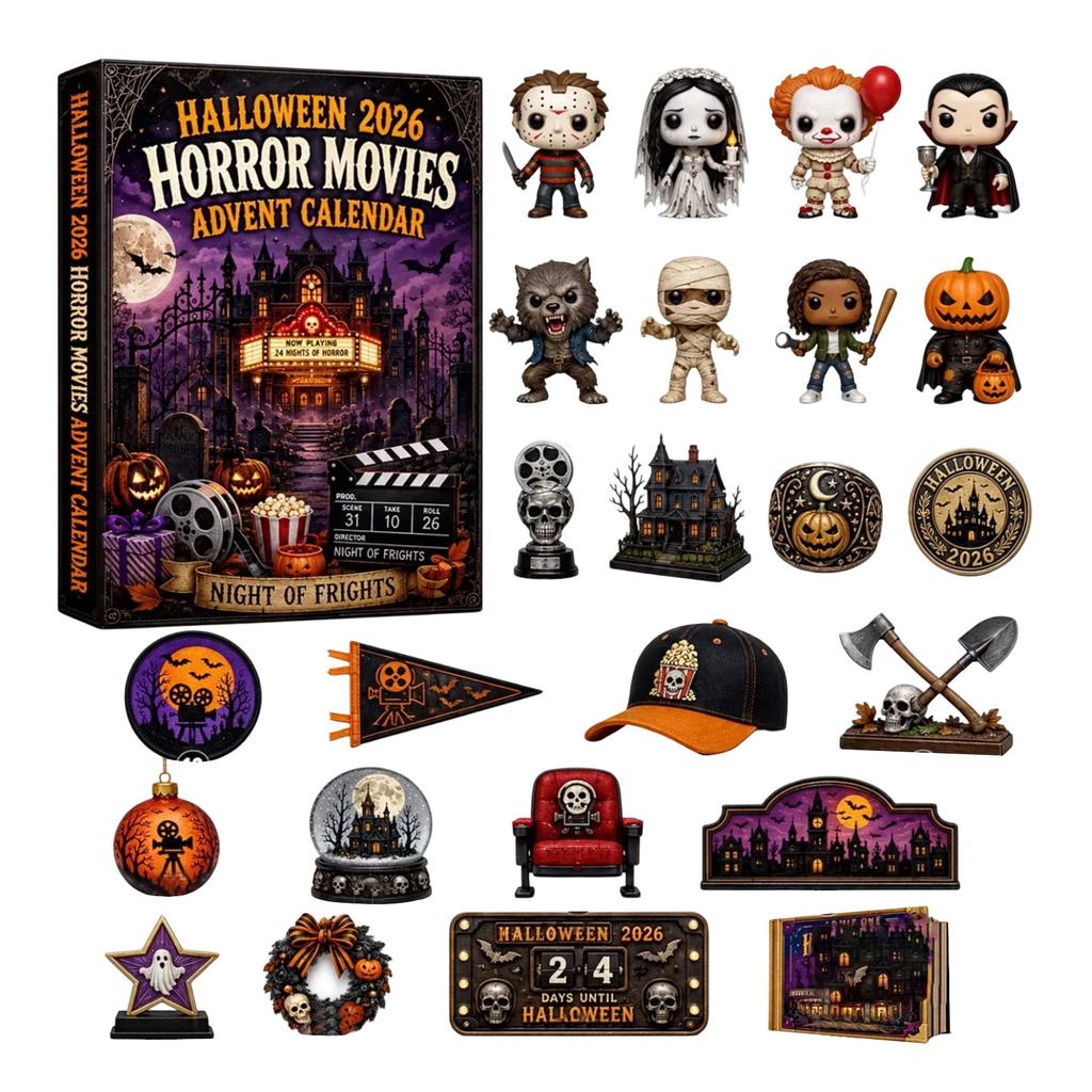 Halloween Horror Advent Calendar 2026 with Hanging Ornaments - 2D Flat Box Countdown To Night