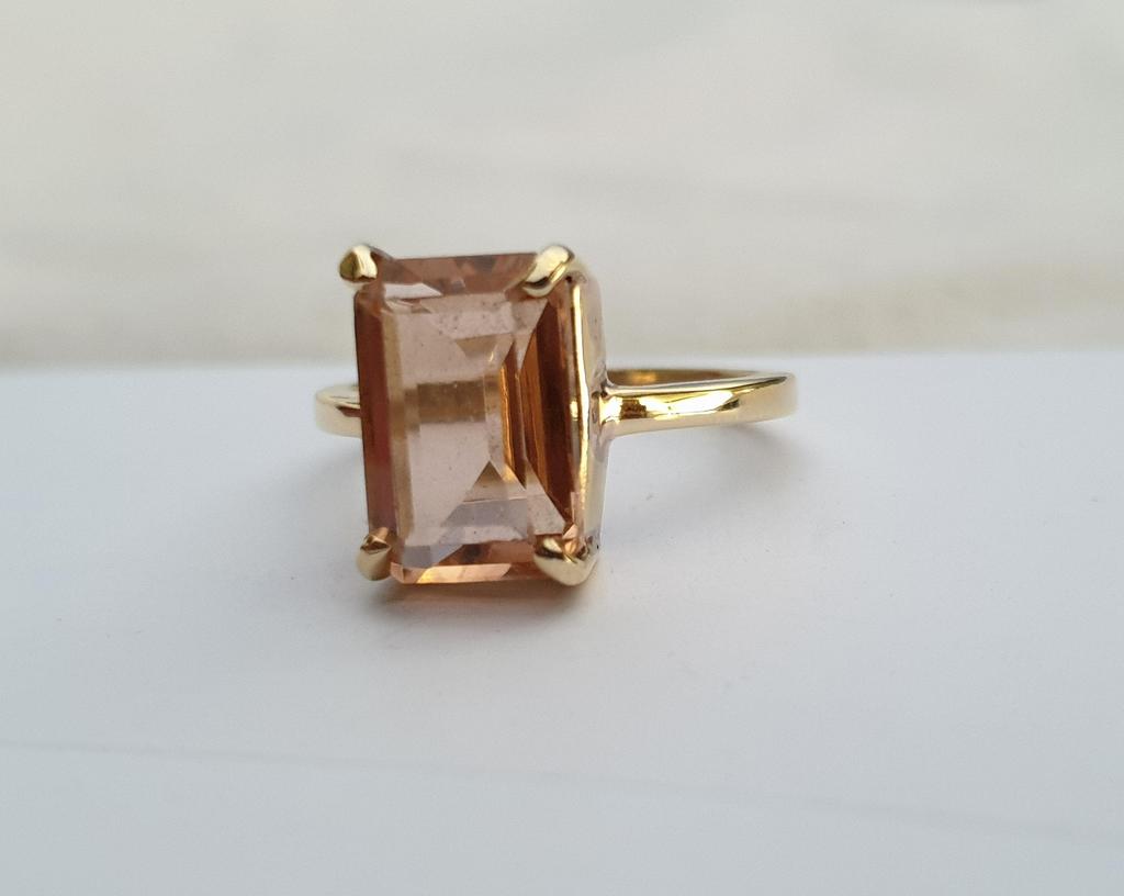 Peach Morganite Quartz 925 Sterling Silver Yellow Gold Overlay Ring Jewelry