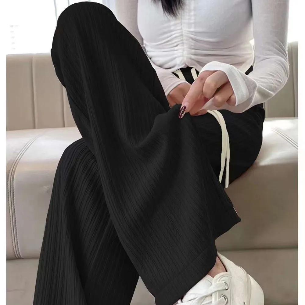 Summer Bubble Milk Puff Cloud Pants Women High Waist Draped Narrow Straight Casual Pants Cloud Puff Wide Leg Pants