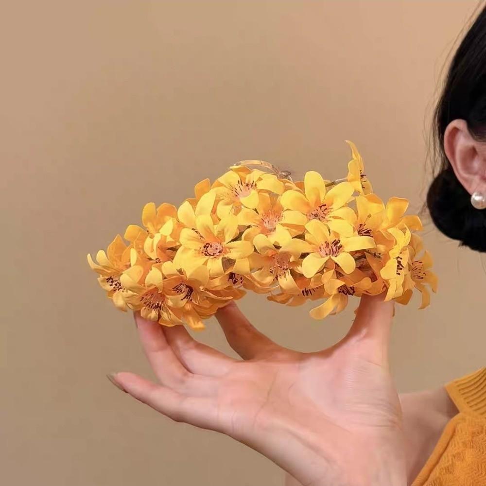 Delicate Beach Floral Hair Claw Solid color Elegant Hair Clip Vacation Style Shark Clip  Seaside