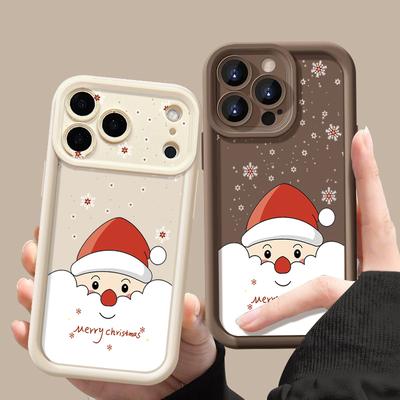 Darbe Emici Yumuşak TPU Silikon Telefon Kılıfı Funda iPhone 17 Air 16e 16 15 14 Pro Max 13 17 Pro Max 17 Pro 17 Noel Baba Desenli Kılıf İçin