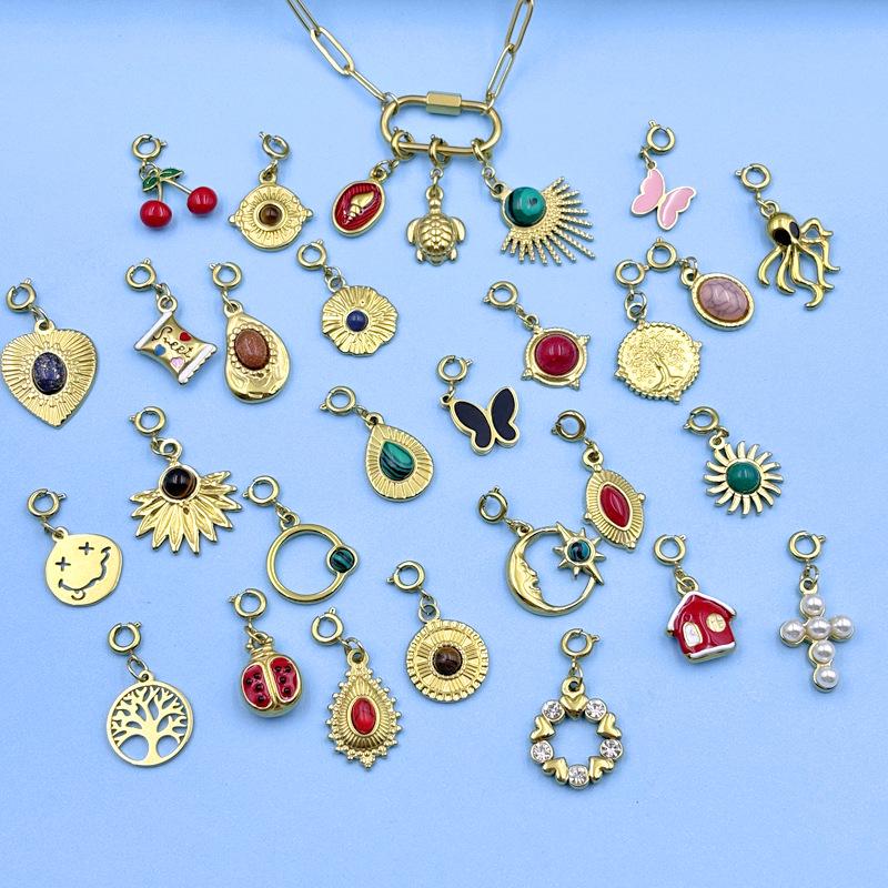 18K Gold-Plated Stainless Steel Necklace with Natural Stone Star, Moon & Sun Pendant