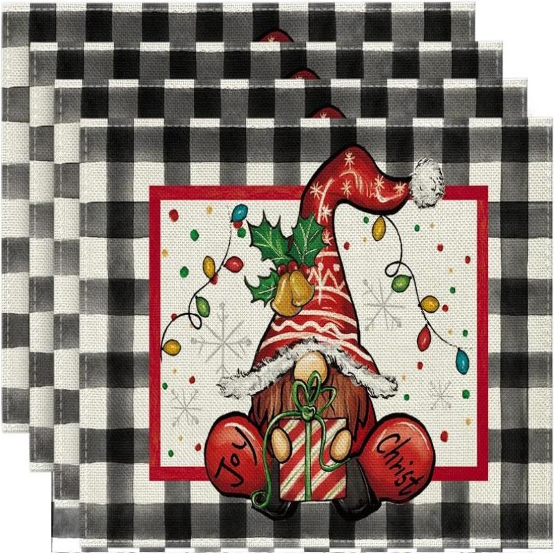 4Pcs Placemats & Coasters Set Christmas Santa Robin Snowman Reindeer Dinner Mats