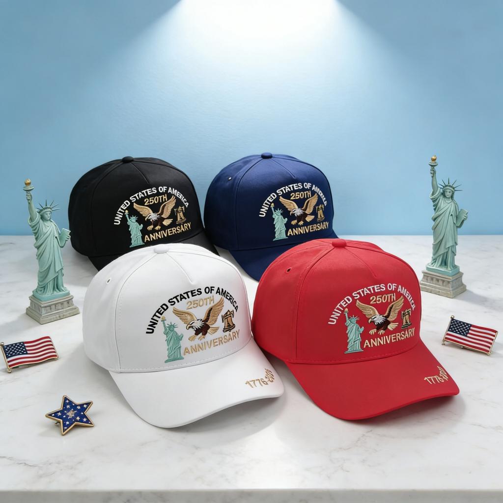 Usa 250Th Anniversary Cap: Embroidered Statue Of Liberty, Eagle & Bell Design - Honor American History, Perfect For Memorial Eve