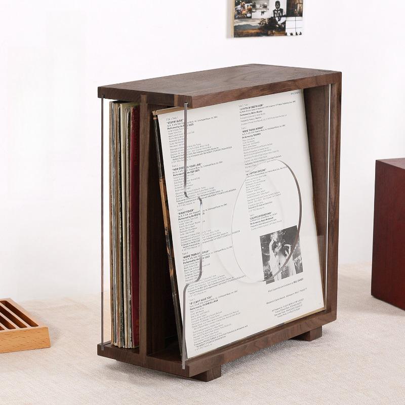 Wooden Vinyl Record Storage Box, LP Display Stand Holder for Album Collection, Solid Wood CD Storage Shelf,Vintage Music Cabinet