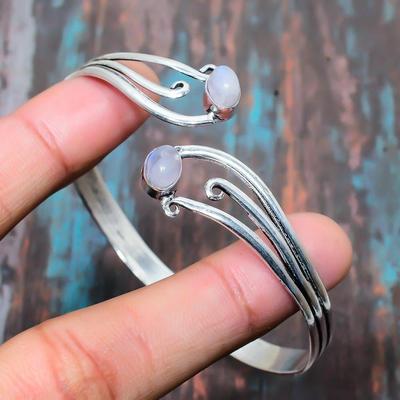 Rainbow Moonstone Gemstone 925 Sterling Silver Handmade Wonderful Jewelry Bangle Adjustable