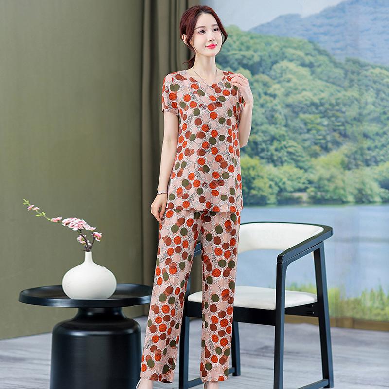 Plus Size Sommer-elegante Hosen-Sets für Frauen, Vintage-Druck, 2-teiliges Set, Damen-Outfit