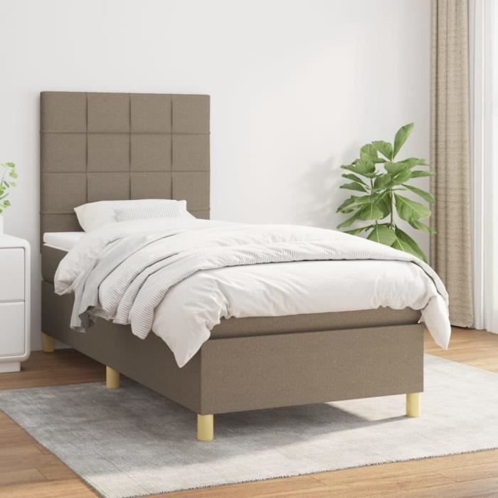 3142301 vidaXL Divan Bed with Mattress Taupe 90x190 Cm Fabric