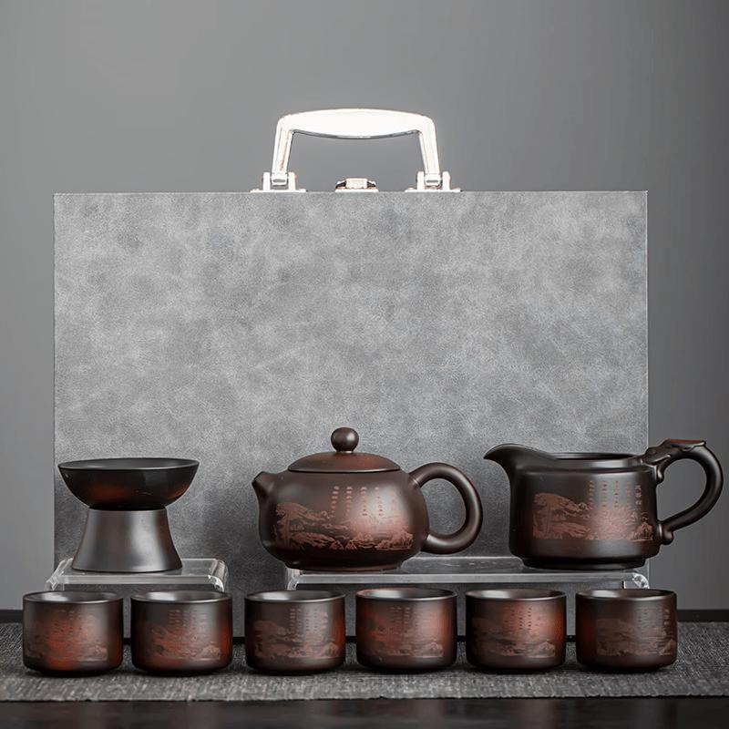 9-Piece Guest-Greeting Pine Purple Clay Xishi Gongfu Tea Set