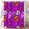 Halloween Patterned Shower Curtain Fabric Decorations for Bathrooms Purple Pumpkin Ghosts Candy Skulls Print