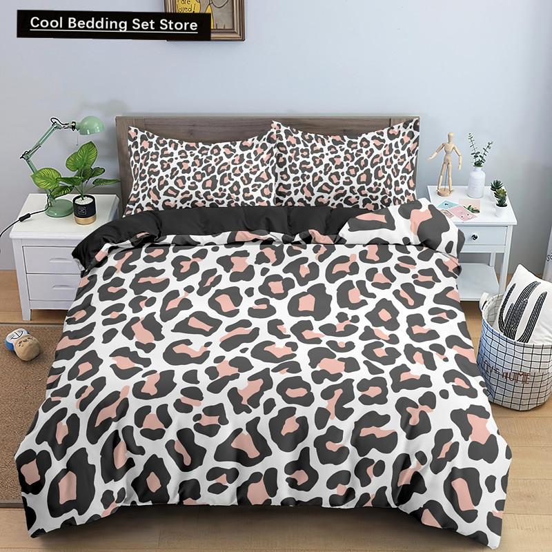 Leopard Print King Queen Duvet Cover Brown Cheetah Skin Pattern Bedding Set for Teens Girl Women Leopard 2/3pcs Soft Quilt Cover