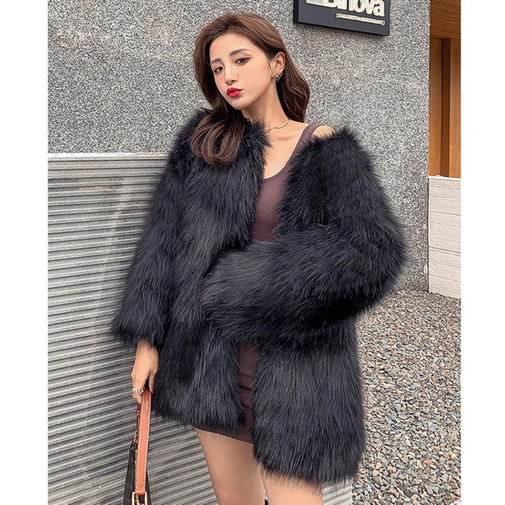 Internet Celebrity New Raccoon Fur Fashion Fur Coat Women's Mid-length Imitation Fox Fur Coat
