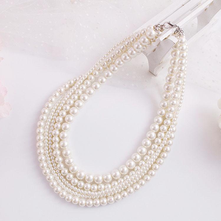 Multi-layer Glass Pearl Necklace Women's Japan and Korea Simple Chocker Collar Neck Jewelry with Cheongsam Short Collarbone Chain