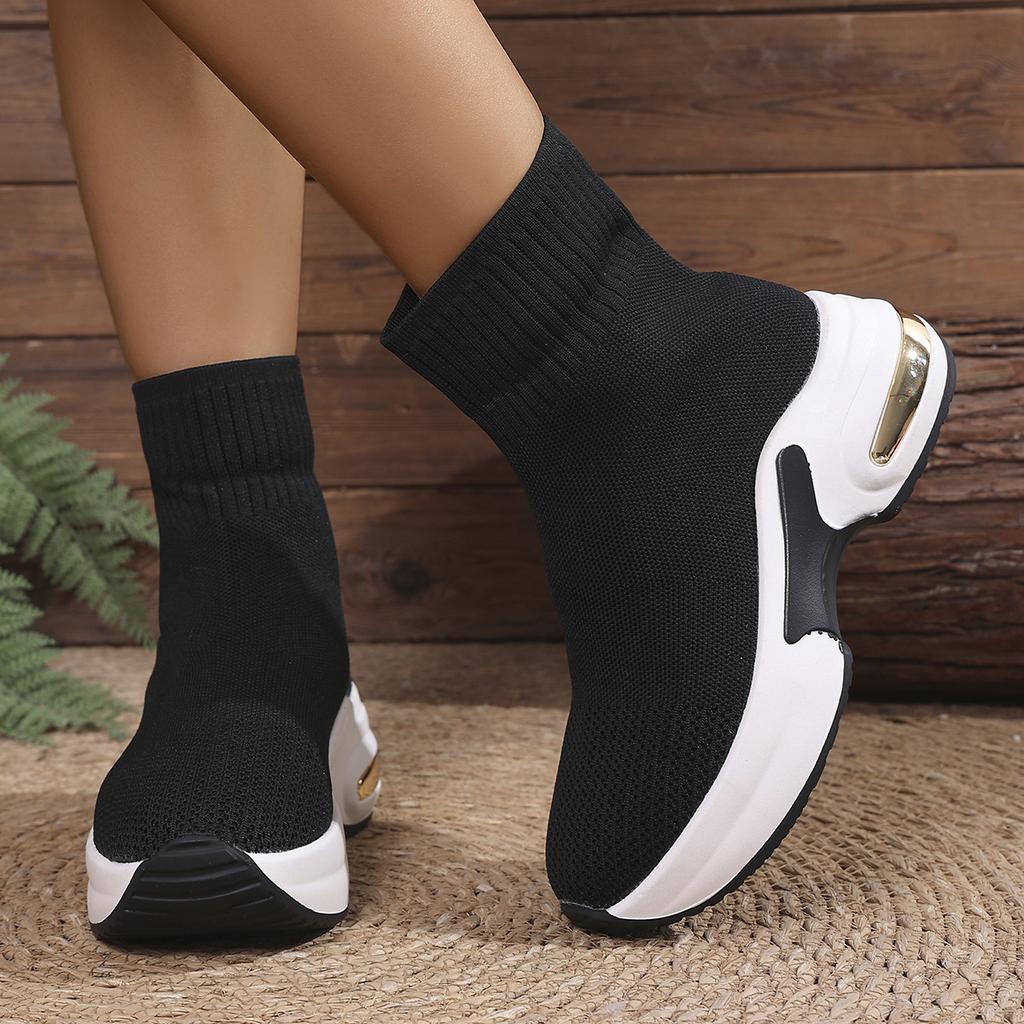 Fashion Aphixta Cotton Fabric Stretch Boots for Woman Wedge Heel Breathable Woman Ankle Boots 6cm High Shoes for Woman Botas De Mujer