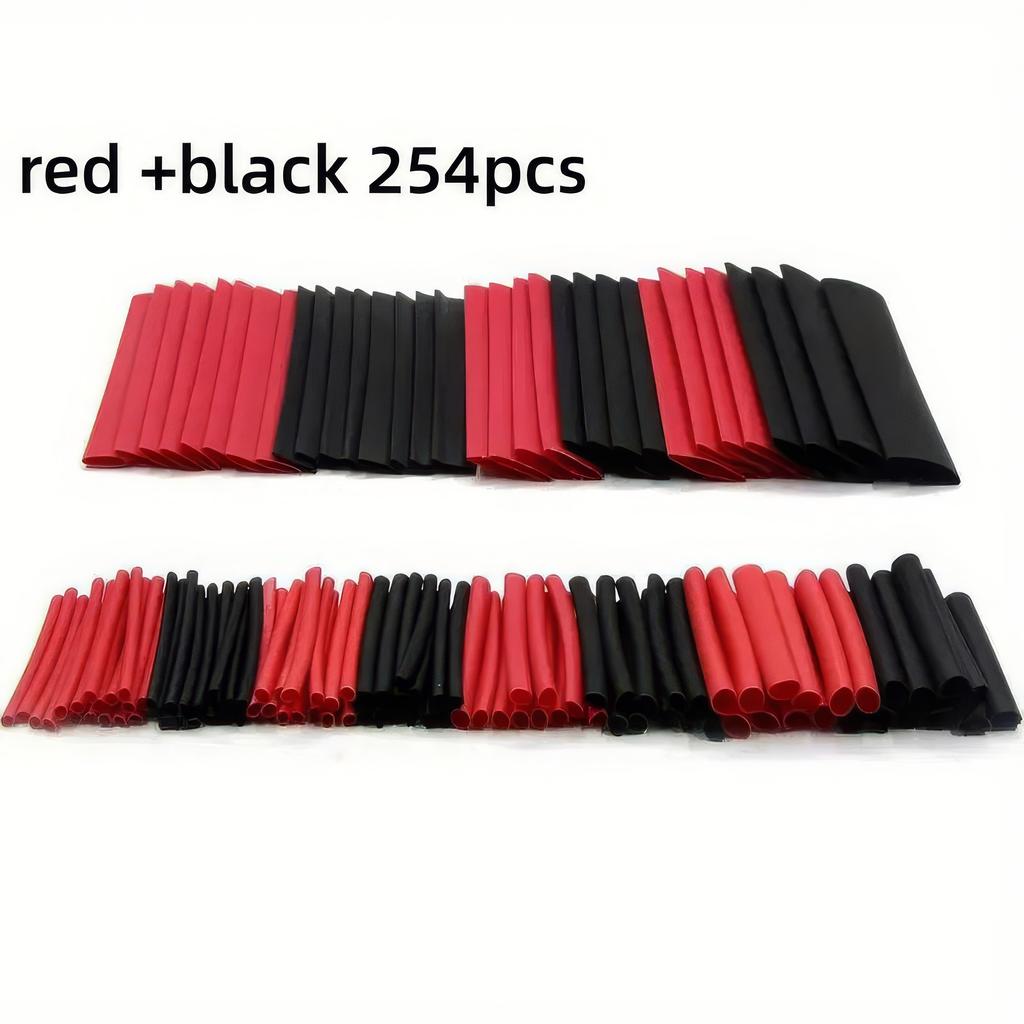 127/254 Pièces de Gaine Thermorétractable Rouge et Noire, Kit d'Emballage de Câbles, Convient pour un Usage Domestique et Industriel