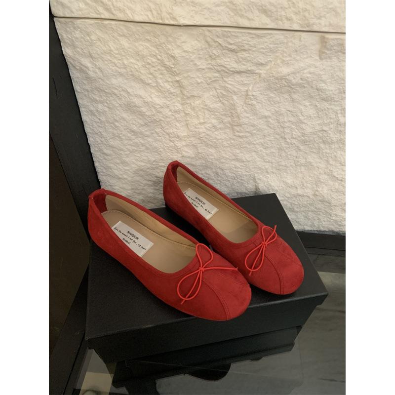 Korejské všestranné malé jednoduché boty dámské 2025 nové jemný temperament kulatá špička mašlička balerínky