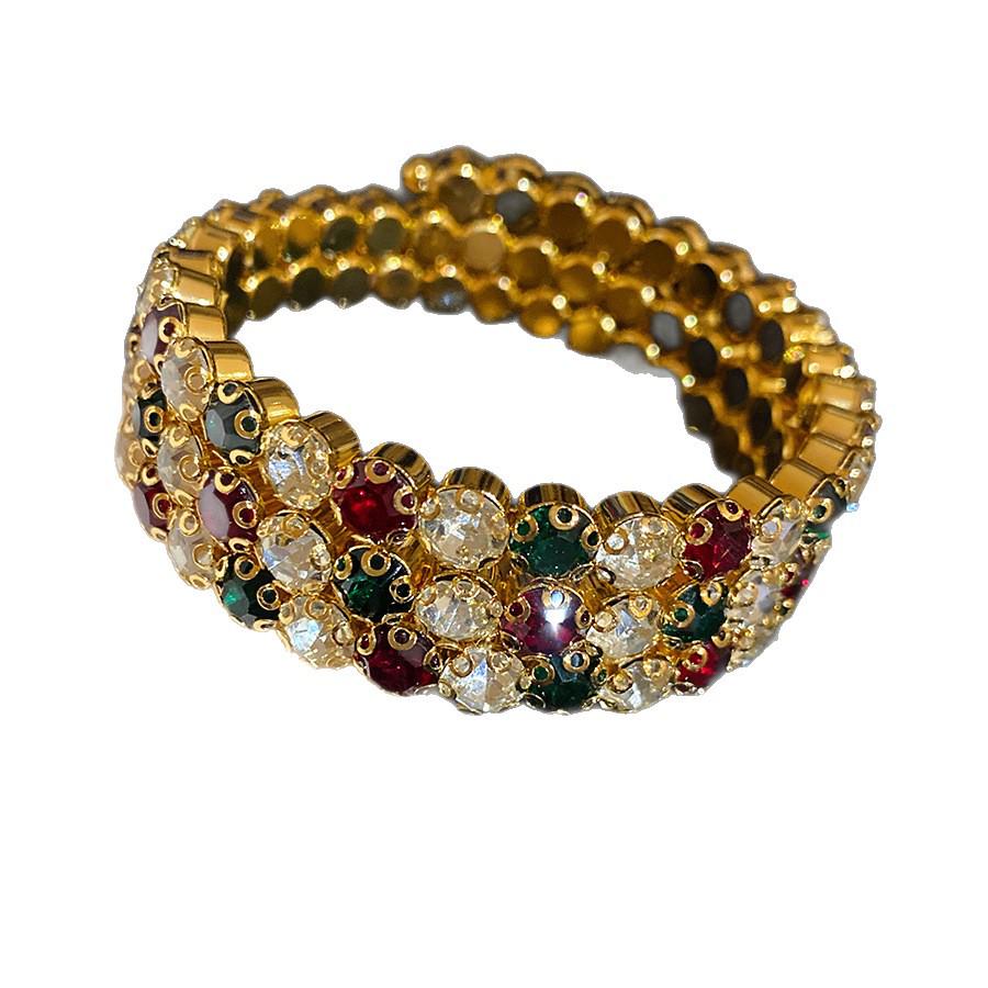 Elegantes Retro Geometrisches Diamantbesetztes Offenes Armreif-Armband für Damen