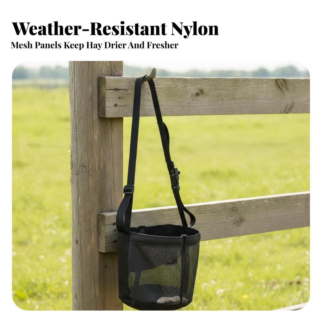 Bolsa de heno para caballos con correa ajustable Alimentador lento de malla Resistente
