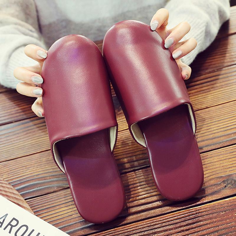 Home Indoor Slippers With Pu Material Anti Slip Waterproof For Couples