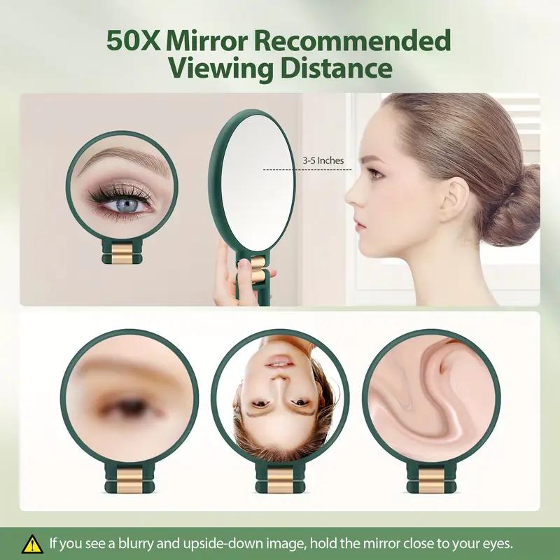 50x Magnifying Mirror with Dual-Sided 1X/50X Magnification - Portable Handheld Makeup Mirror with 360° Adjustable Handle, Foldab