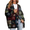 Women's Fashion Long Sleeve Christmas Print V-Neck Button Loose Cardigan Top