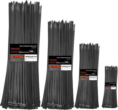 Hanida Zip Tie Set (20cm + 30cm + 35cm + 45cm) with Double-Sided Teeth, 45kg Tensile Strength, Heavy-Duty, Self-Locking, Adjustable, Durable Nylon