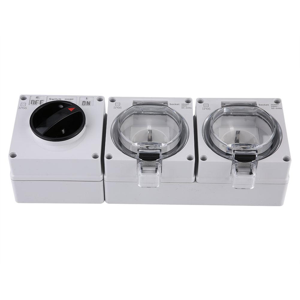 Waterproof IP66 Electrical Socket Plug Outdoor Power Outlet with On Off Switch(250V DE Plug)