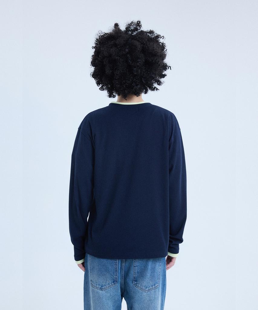 NOISE Contrast Layered Henley Neck Long Sleeve_[Navy]
