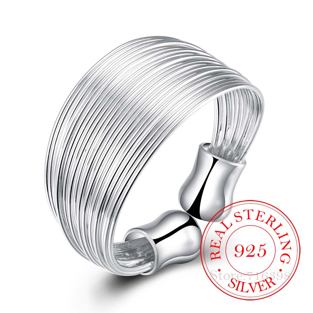 

2020 100% 925 Sterling Silver Open Ring INS Minimalist Multi-layer Weaving Lines Finger Ring For Women Statement Adjustable Ring resizable