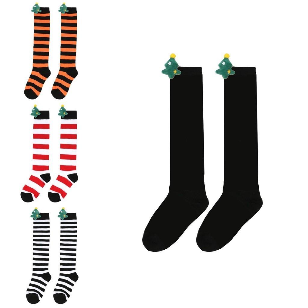 Cute Plush Christmas Socks For Kids Over The Knee Striped Cartoon Toy Socks