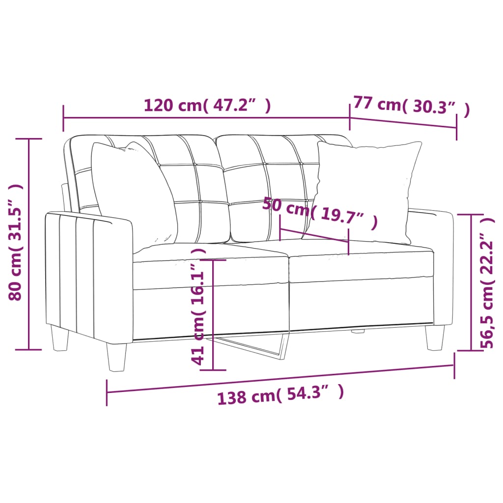 Vidaxl 2-Seater Sofa With Cushions, Gray, 120 Cm, Faux Leather