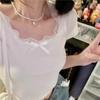 White Cute Short Sleeve Lace T-Shirt Women's Summer Top Sweet Slimming Cropped Tops