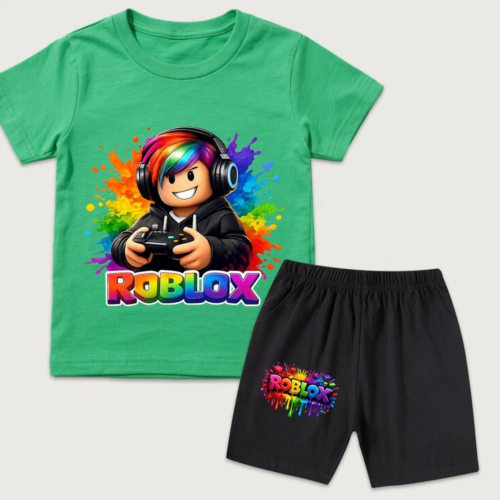 Summer Funny Cartoon Fun Boys Girls Printed Kids T-shirt and Shorts 2 Piece Set Summer Casual Outfit for Boys and Girls Childrens Clothing